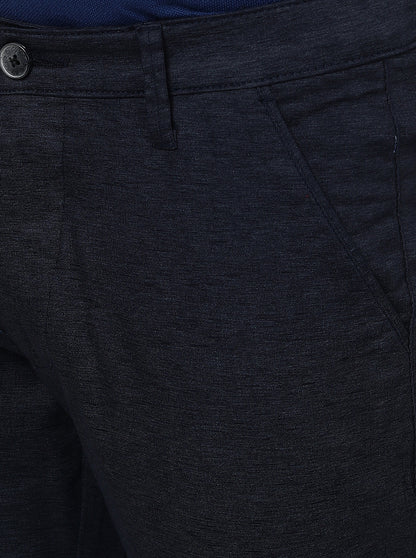 Navy Blue Solid Neo Fit Casual Trouser | Greenfibre