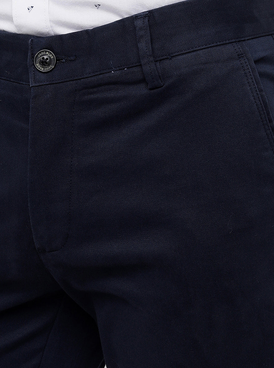 Navy Blue Solid Uno Fit Casual Trouser | JadeBlue