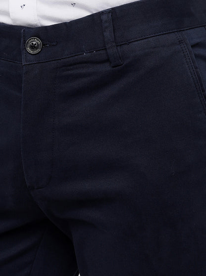 Navy Blue Solid Uno Fit Casual Trouser | JadeBlue