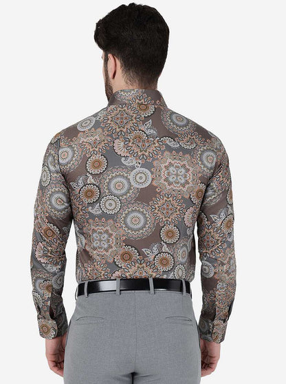 Brown Printed Slim Fit Party Wear Shirt | Wyre