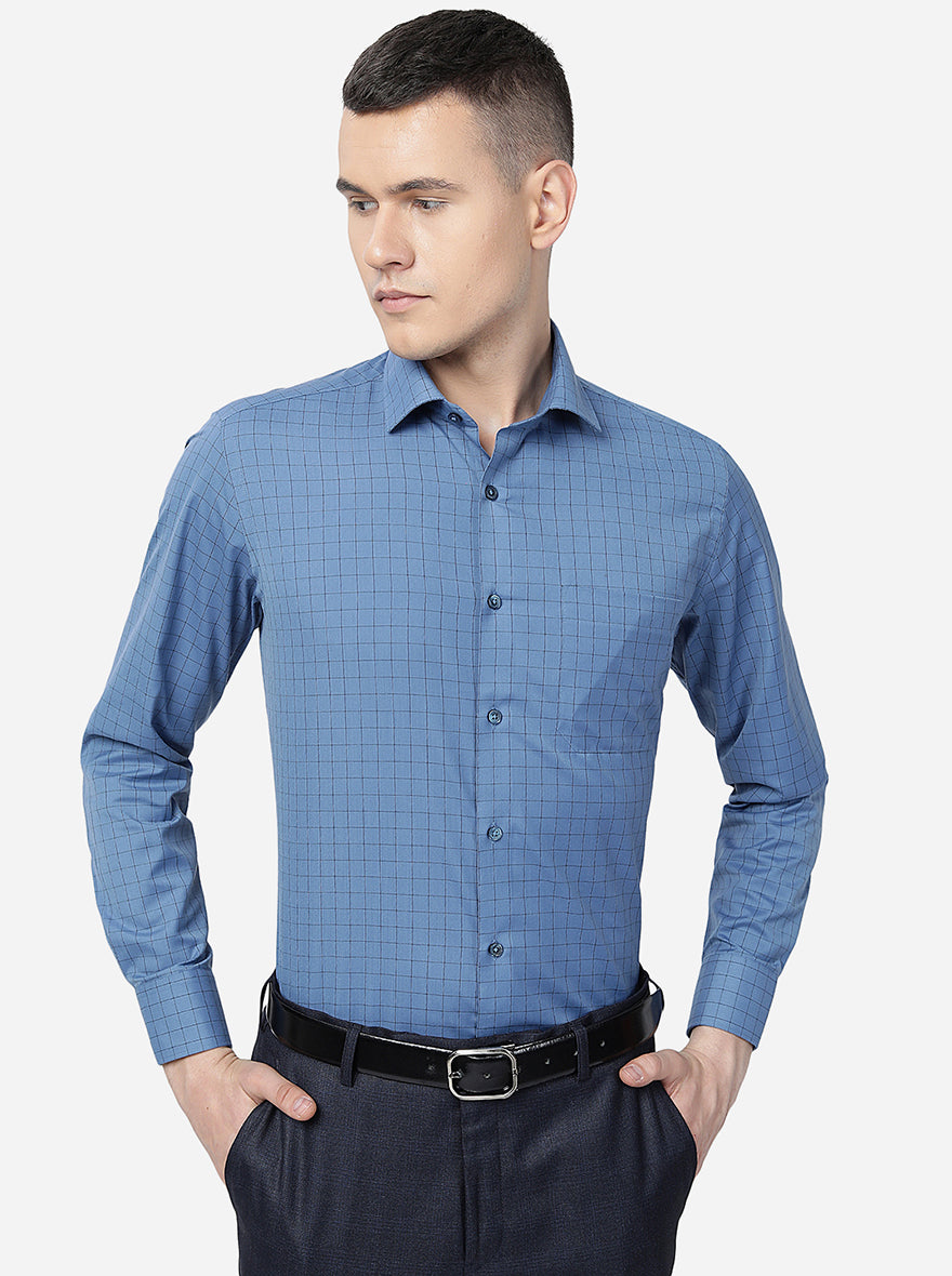 Blue Checked Slim Fit Formal Shirt | Greenfibre