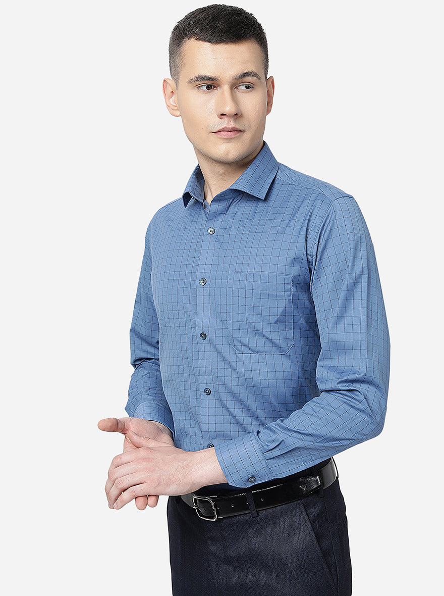 Blue Checked Slim Fit Formal Shirt | Greenfibre