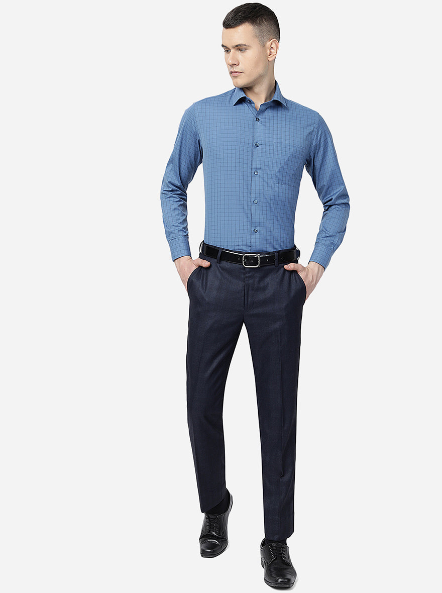 Blue Checked Slim Fit Formal Shirt | Greenfibre