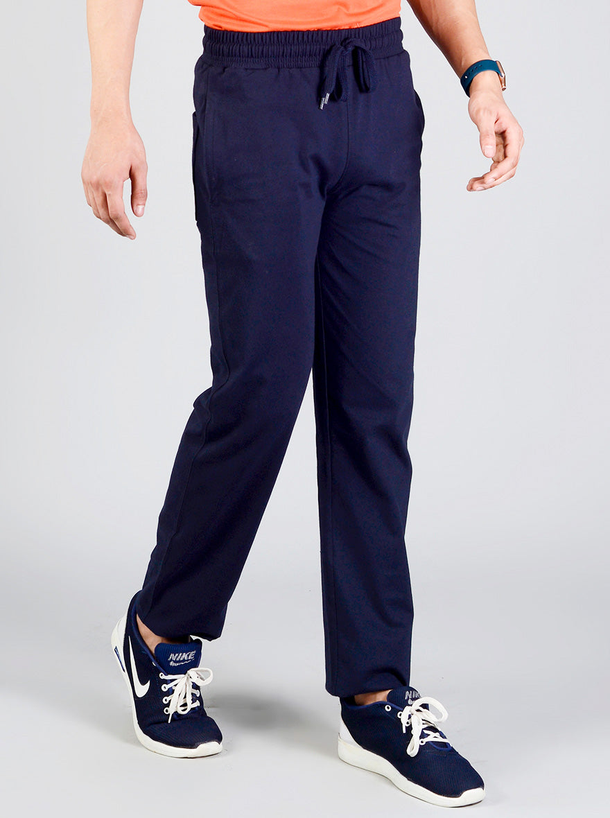 Dark Navy Blue Solid Regular Fit Track Pants | JadeBlue