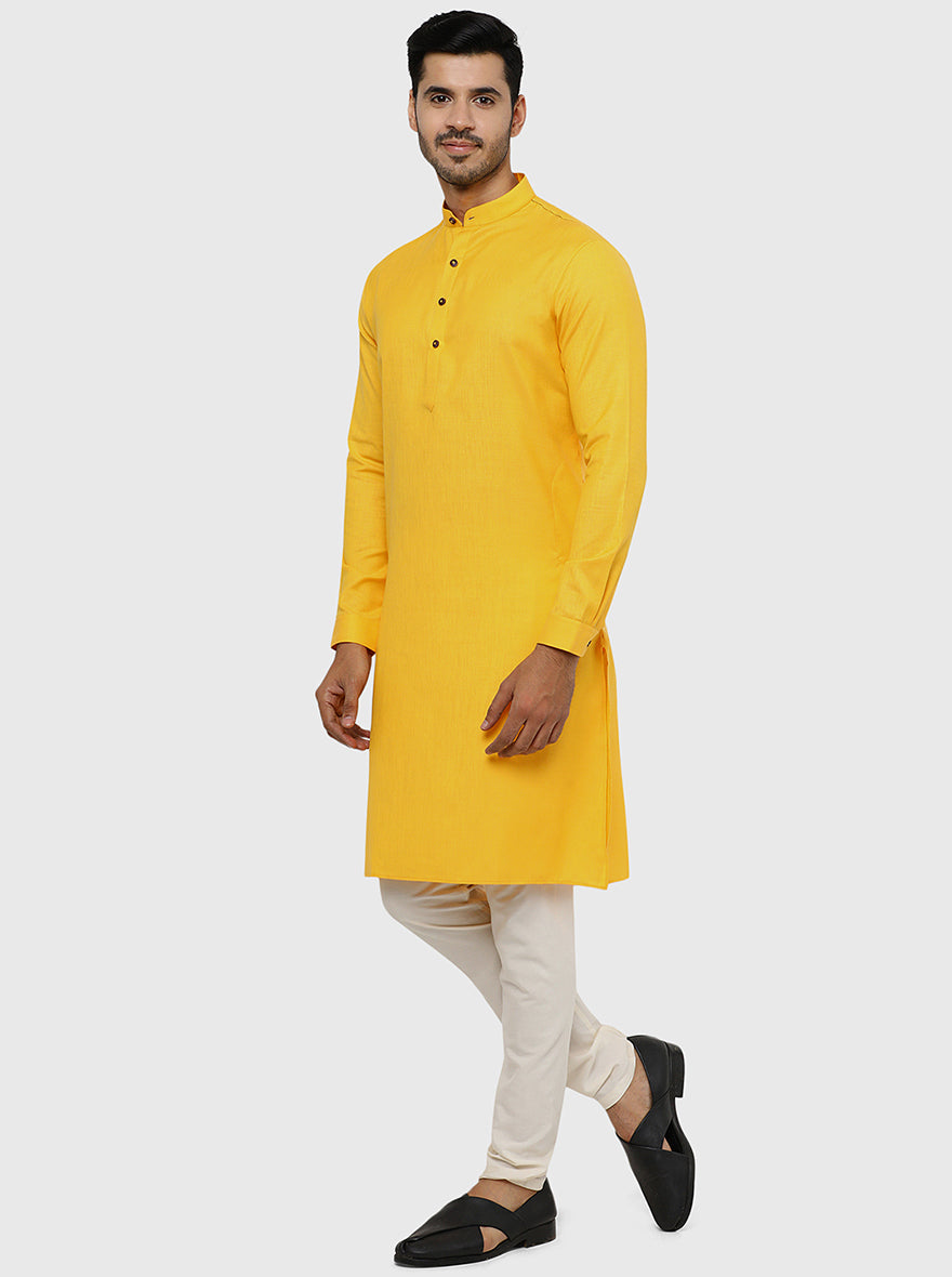 Yellow Solid Regular Fit Modi Kurta | JadeBlue