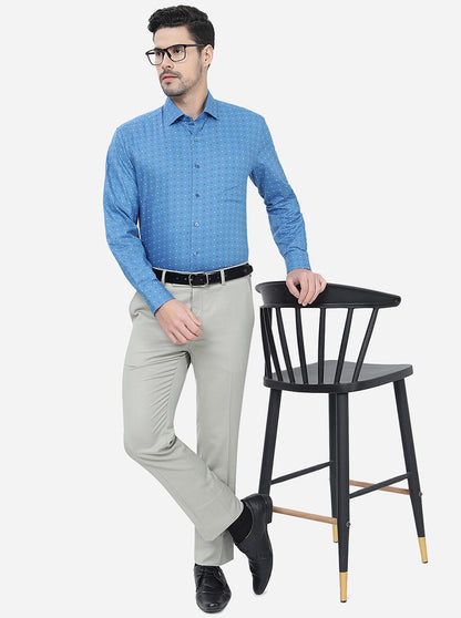 Blue Printed Regular Fit Formal Shirt | JadeBlue