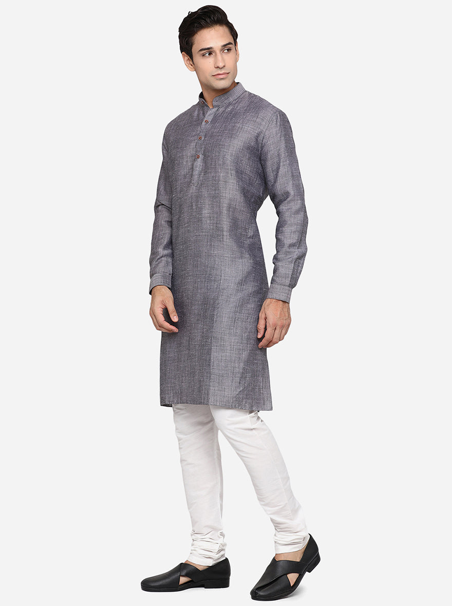 Grey Self Design Regular Fit Modi Kurta | Modi Kurta