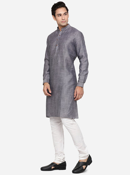 Grey Self Design Regular Fit Modi Kurta | Modi Kurta