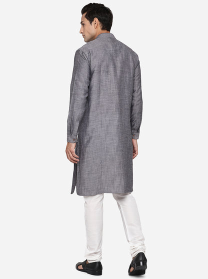 Grey Self Design Regular Fit Modi Kurta | Modi Kurta