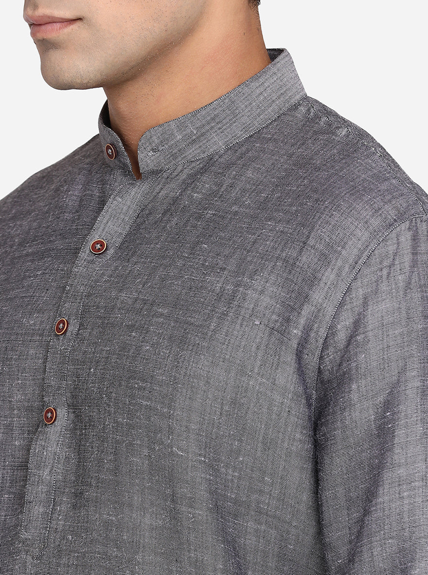 Grey Self Design Regular Fit Modi Kurta | Modi Kurta