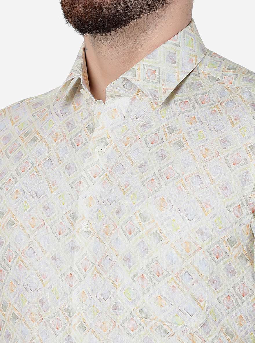 Yellow Printed Regular Fit Formal Shirt | JadeBlue