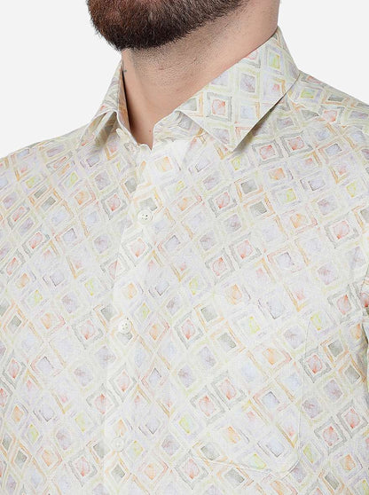 Yellow Printed Regular Fit Formal Shirt | JadeBlue