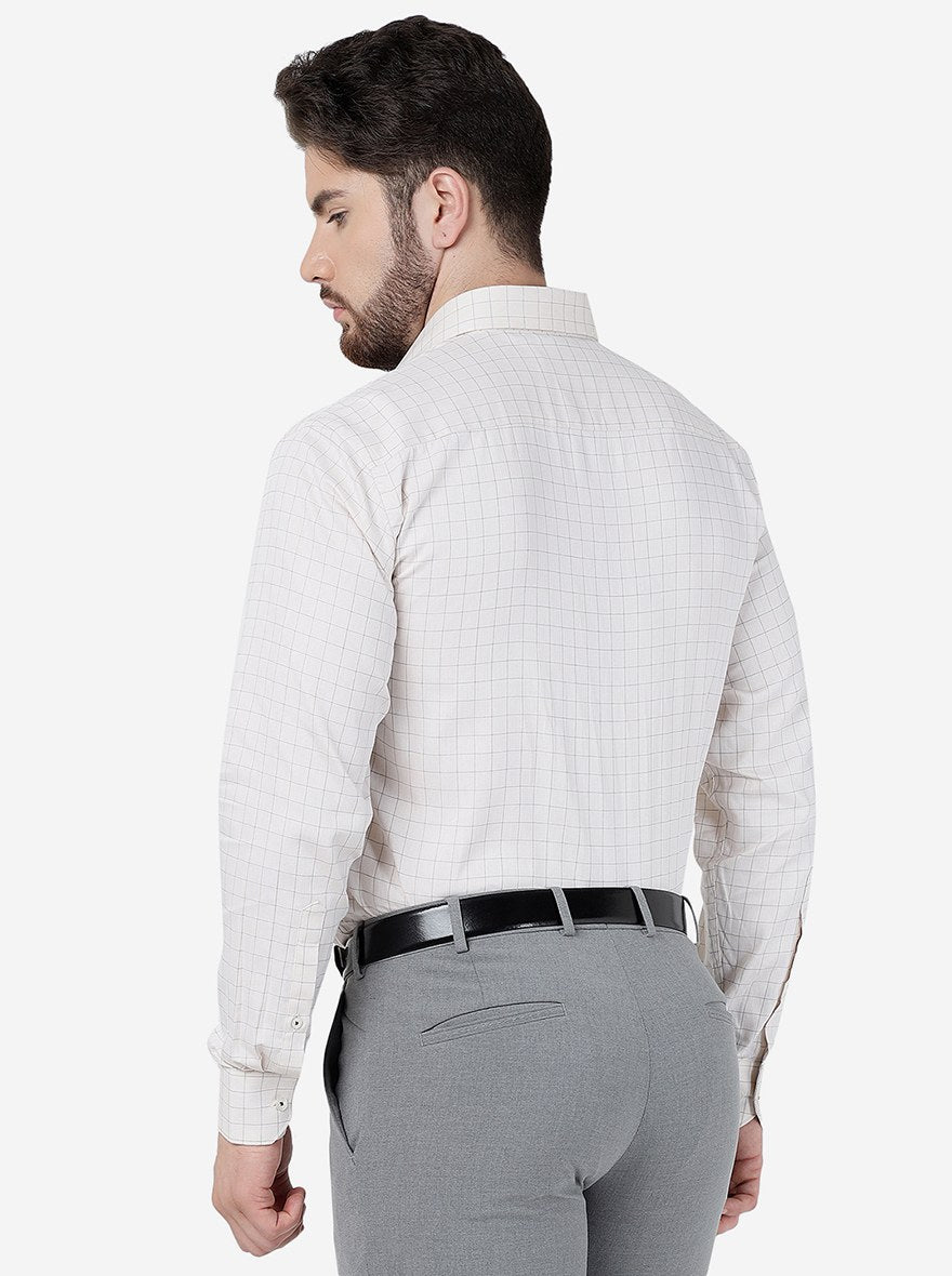 Cream Checked Regular Fit Formal Shirt | JadeBlue