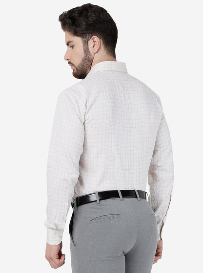 Cream Checked Regular Fit Formal Shirt | JadeBlue