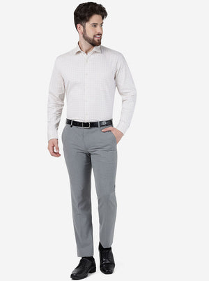 Cream Checked Regular Fit Formal Shirt | JadeBlue