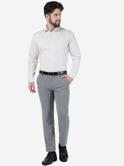 Cream Checked Regular Fit Formal Shirt | JadeBlue