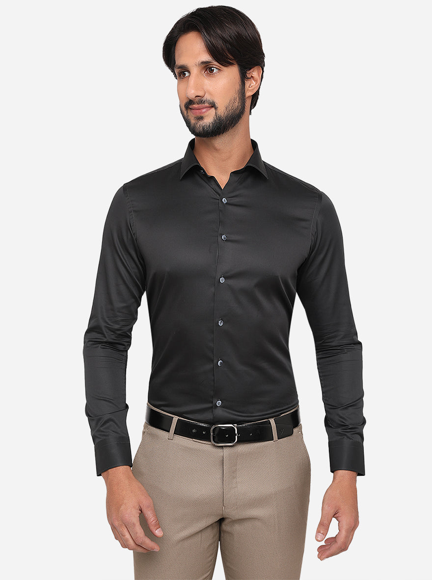 Black Solid Slim Fit Party Wear Shirt | Wyre