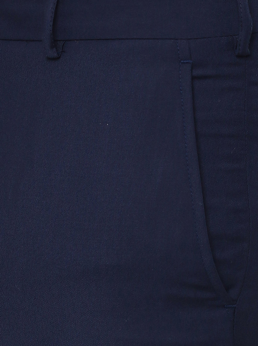 Navy Blue Solid Slim Fit Formal Trouser | Metal