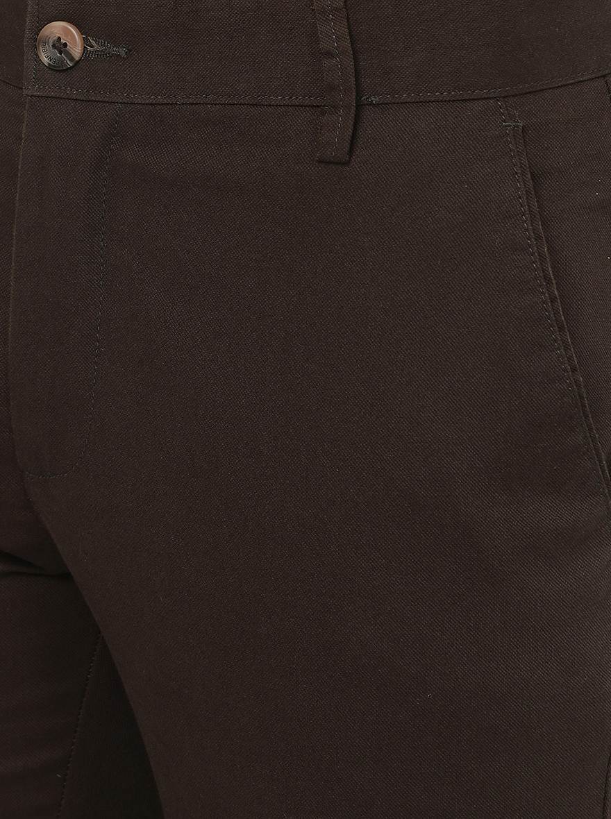 Dark Brown Solid Super Slim Fit Casual Trouser | Greenfibre