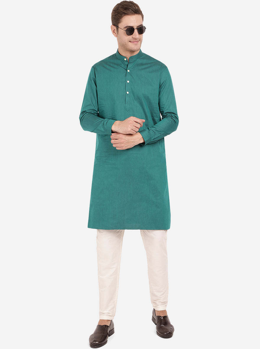 Jade Green Self Textured Regular Fit Modi Kurta | JadeBlue