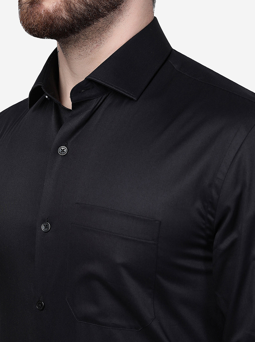 Black Solid Regular Fit Formal Shirt | JadeBlue