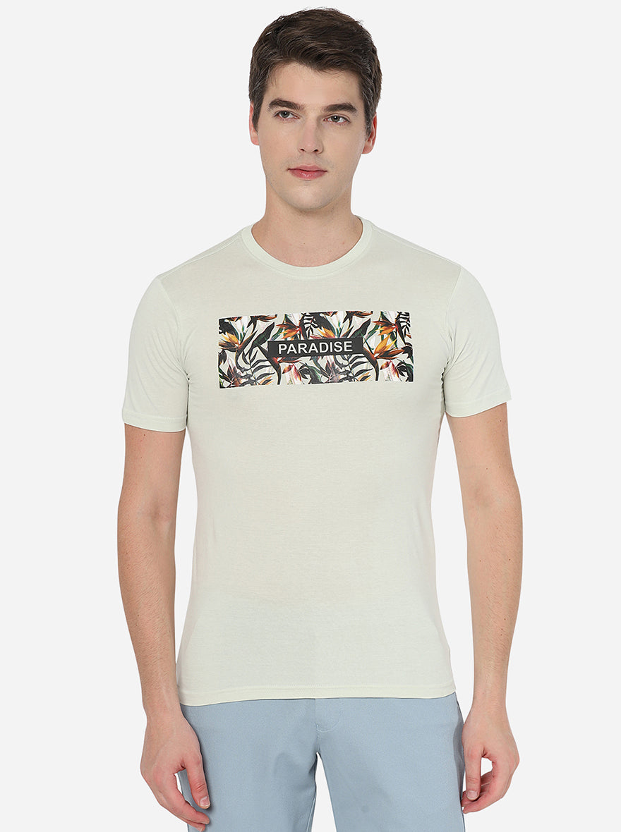 White Printed Slim Fit T-Shirt | Greenfibre