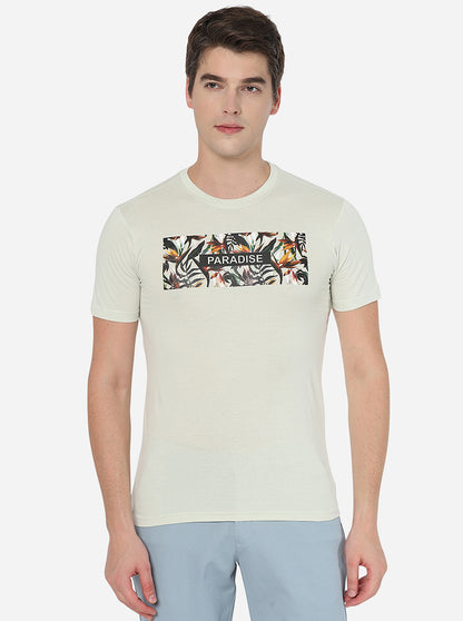 White Printed Slim Fit T-Shirt | Greenfibre
