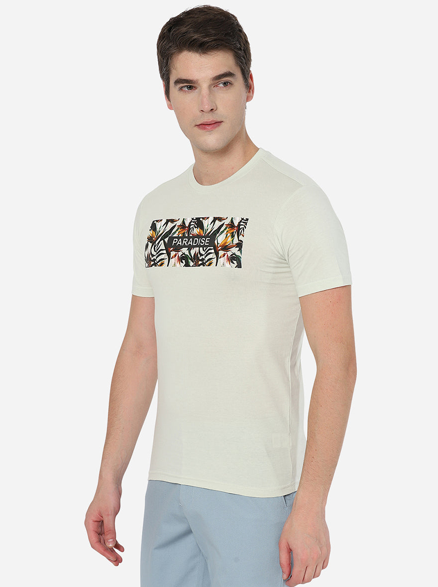 White Printed Slim Fit T-Shirt | Greenfibre