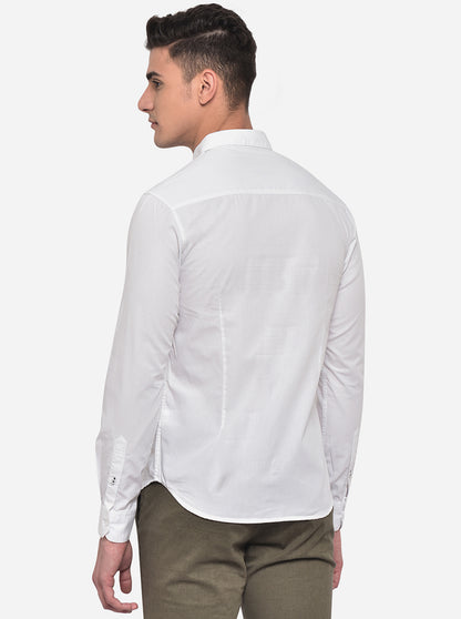 Bright White Solid Slim Fit Semi Casual Shirt | Greenfibre