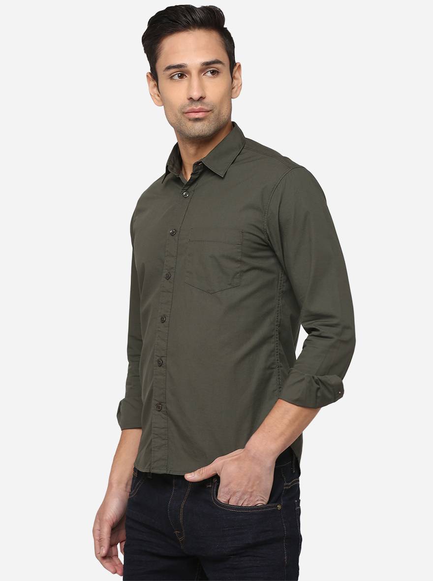 Dark Grey Solid Slim Fit Semi Casual Shirt | Greenfibre