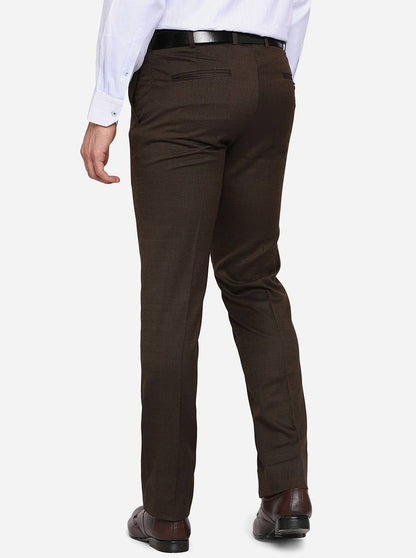 Coffee Brown Solid Slim Fit Formal Trouser | Metal