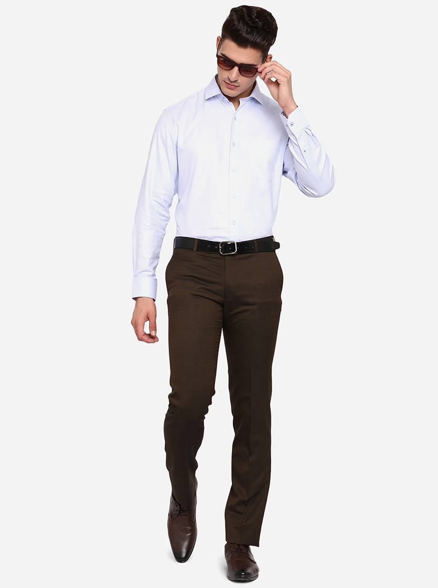 Coffee Brown Solid Slim Fit Formal Trouser | Metal