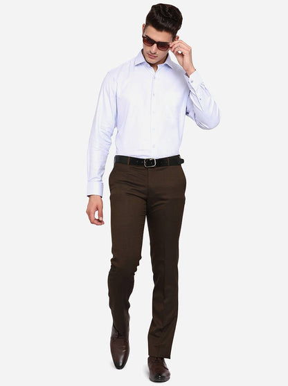 Coffee Brown Solid Slim Fit Formal Trouser | Metal