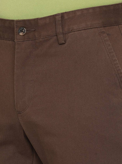 Brown Solid Slim Fit Casual Trouser | Greenfibre