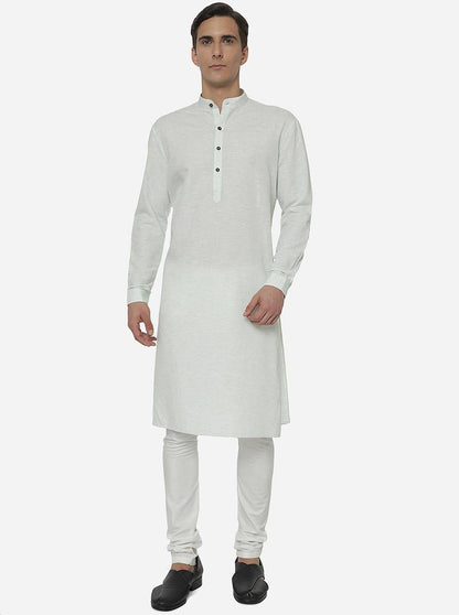 Green Self Textured Regular Fit Modi Kurta | JadeBlue