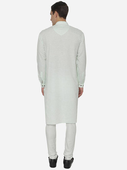 Green Self Textured Regular Fit Modi Kurta | JadeBlue
