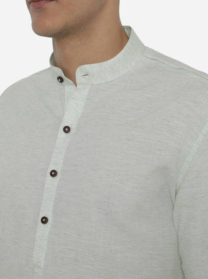 Green Self Textured Regular Fit Modi Kurta | JadeBlue
