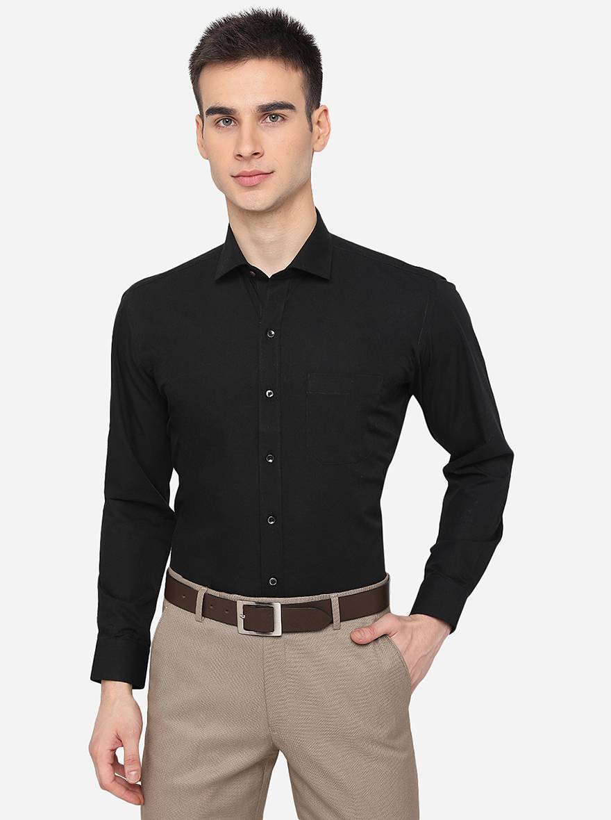 Black Solid Slim Fit Formal Shirt | Greenfibre