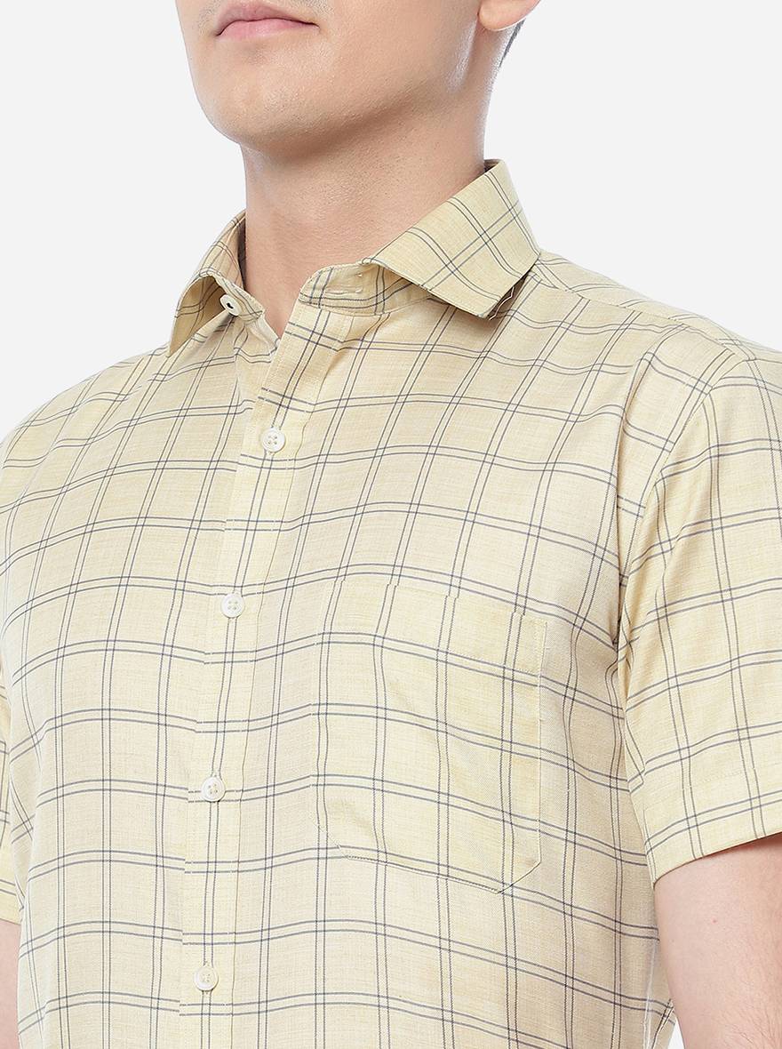 Golden  Checked Regular Fit Formal Shirt | Greenfibre