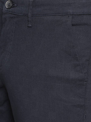 Navy Blue Solid Neo Fit Casual Trouser | Greenfibre