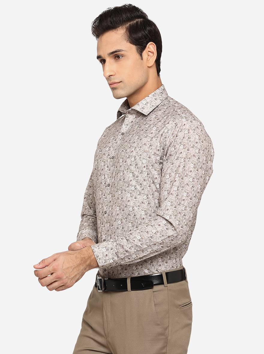 Cement Grey Printed Slim Fit Party Wear Shirt | Greenfibre