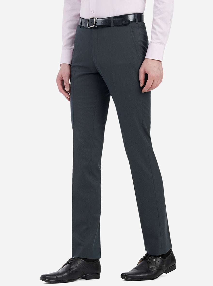 Dark Grey Solid Slim Fit Formal Trouser | Greenfibre