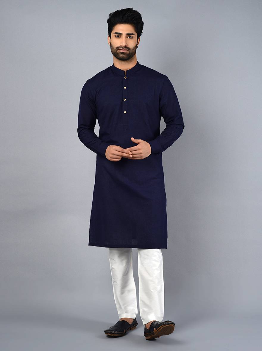 Midnight Blue Solid Regular Fit Kurta Set | JadeBlue