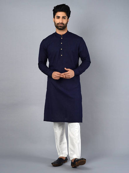 Midnight Blue Solid Regular Fit Kurta Set | JadeBlue