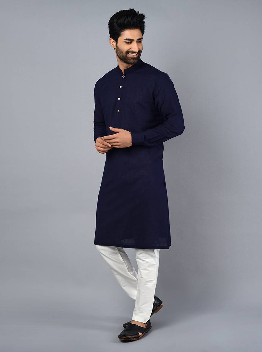 Midnight Blue Solid Regular Fit Kurta Set | JadeBlue