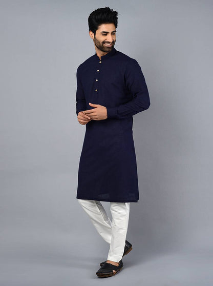 Midnight Blue Solid Regular Fit Kurta Set | JadeBlue