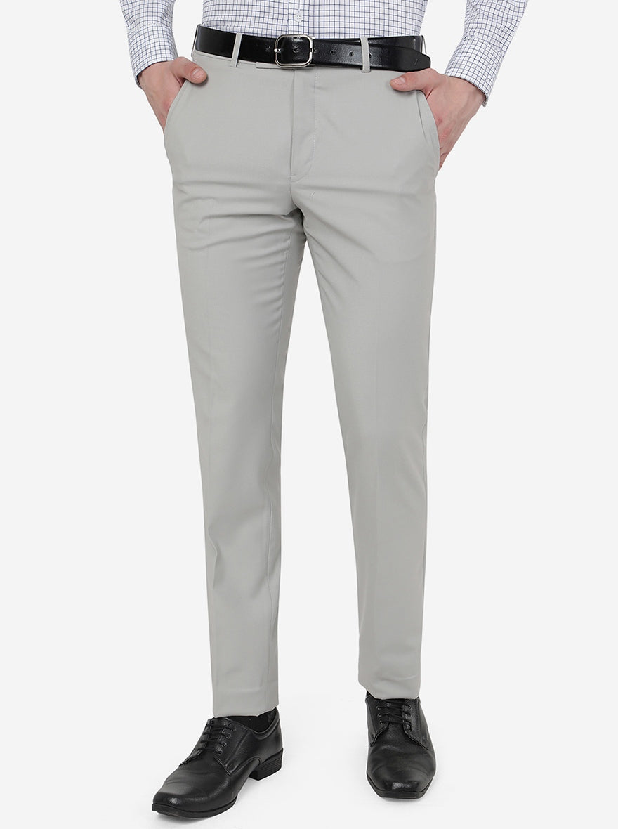 Grey Solid Slim Fit Formal Trouser | Metal