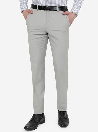 Grey Solid Slim Fit Formal Trouser | Metal