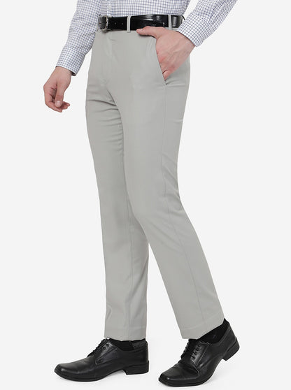 Grey Solid Slim Fit Formal Trouser | Metal