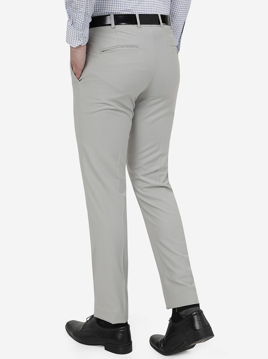Grey Solid Slim Fit Formal Trouser | Metal